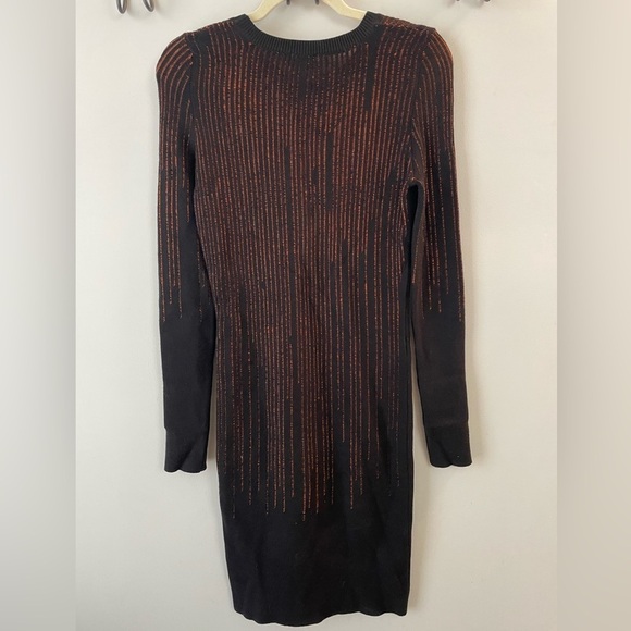 McQ by Alexander McQueen, XS, black and orange ribbed midi longsleeve dress EUC - Picture 4 of 14
